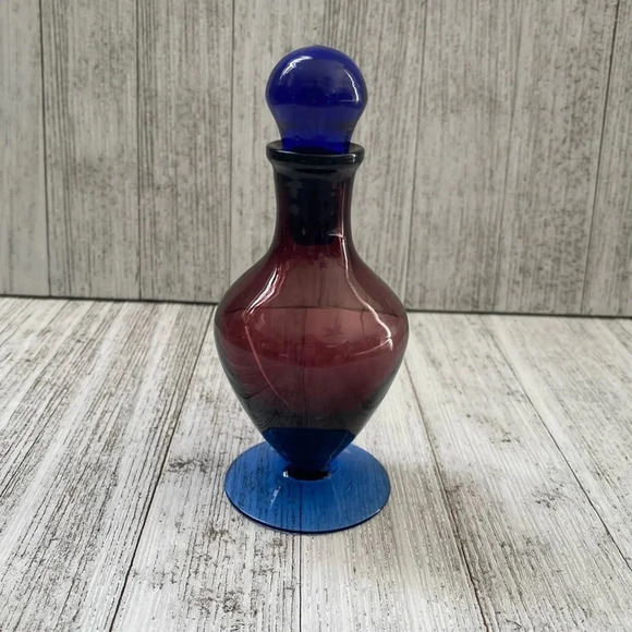 Beautiful Amethyst and Cobalt Blue Bi Color Glass Perfume Bottle - Picture 1 of 9